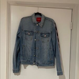 GUESS Men's Light Blue Denim Jacket with Stripe Detail
